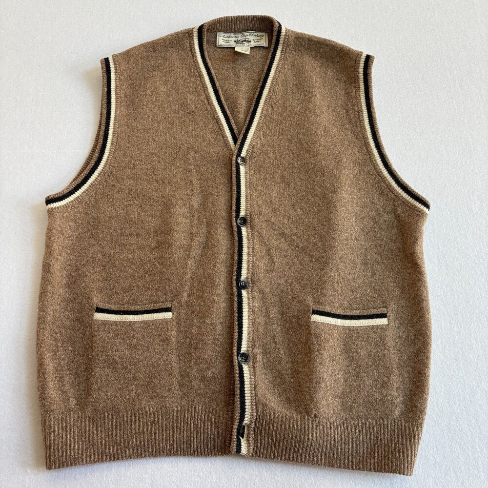 Gap VTG Lambswool Sweater Vest Mens L Camel Tan Button-Down Preppy Academia 90s - Picture 1 of 5